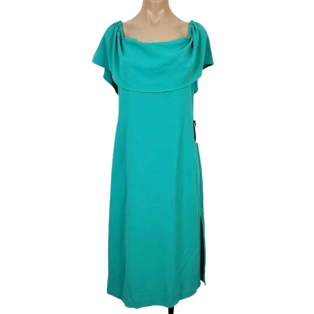 Charles Henry Off the Shoulder Dress M Green Atlantis Crepe Ruffle Midi